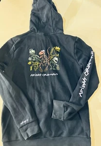 Adidas Originals Girls Hoodie Size Kids Large Rare Design Navy Dinosaurs Retro - Picture 1 of 7