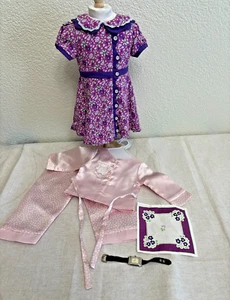 American Girl RUTHIE Purple Meet Dress Pink Silk Pajamas Accessories Watch Hanky - Picture 1 of 18