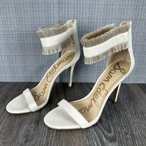 Sam Edelman Anabeth High Heels Sandalen 8,5 beige Leder offene Zehenpartie Reißverschluss Fransen - Bild 1 von 15
