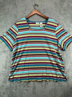 Womens Tops 26W White Stag Swimmer Blue Striped Shirt Short Sleeve Square Neck - Image 1 of 4