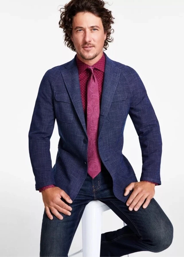 Tallia Men's Sport Coat COLOR NAVY/GREY SIZE 46R