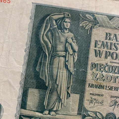 OLD POLAND 50 ZLOTYCH Currency 1941 WWII WW@2GERMAN OCCUPATION Banknote Cover