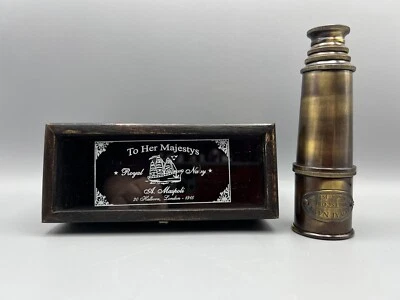 Telescopio de reproducción réplica decorativa Royal Navy London 2915 en estuche de madera Foto 1 de 4