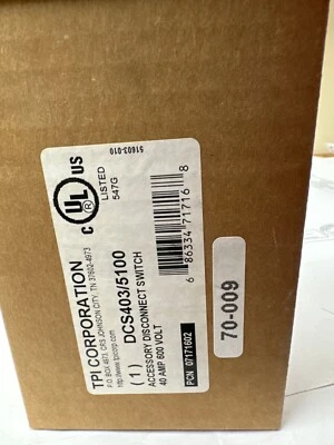 New  TPI Corporation DCS403/5100 600Volts 40 AMPS Accessory Disconnect Switch - Image 1 of 2
