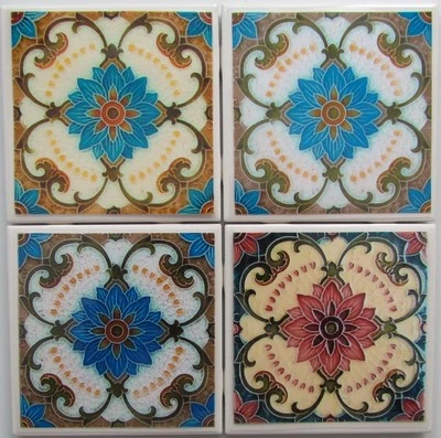 Juego de posavasos para azulejos - Vidrieras - Juego de 4 - (Compra 2 juegos cualquiera - Obtén 1 juego gratis) A Foto 1 de 4