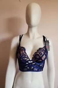 Vamp Ladies Dark Blue Highness Dentelle Push Up L2 Longline Bra Size 12B New - Picture 1 of 6