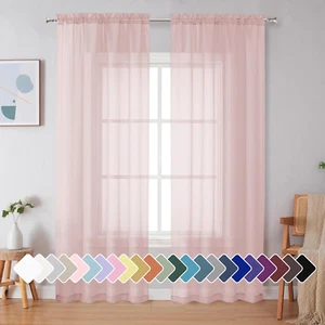 Blush Sheer Curtains 84 Inches Long, Light Filtering Rod Pocket Solid Color Wind - Picture 1 of 8