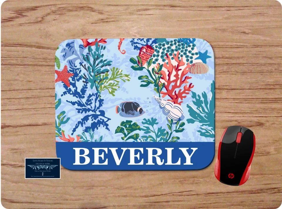 BLUE NAUTICAL UNDERWATER PATTERN PERSONALIZED W/ YOUR NAME MOUSEPAD DESK MAT - Image 1 of 1