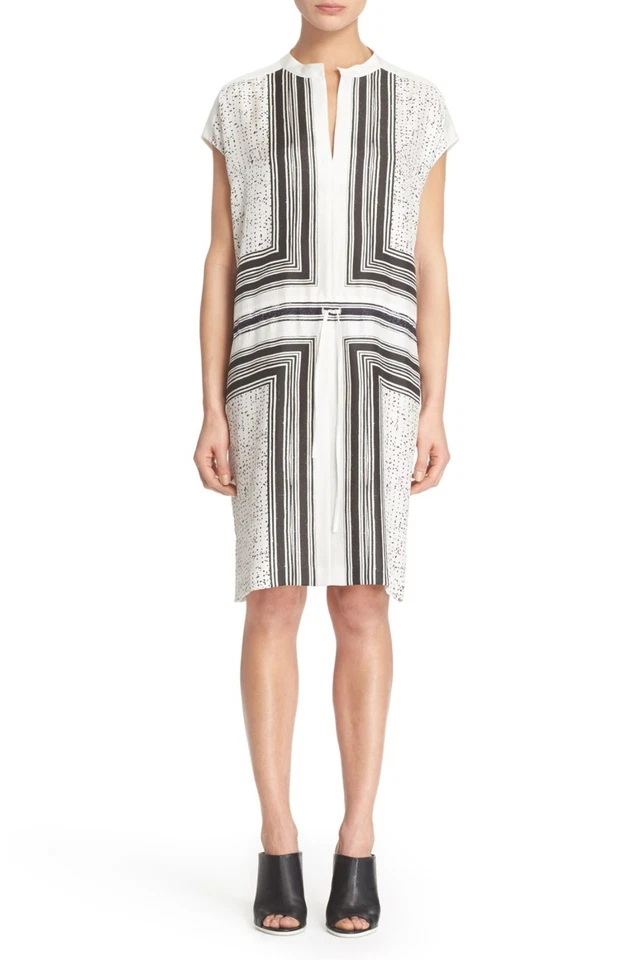 W322 VINCE SCARF PRINT POPOVER WOMEN SILK DRESS SIZE S