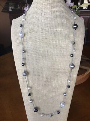 NUEVO Collar Premier Designs Joyería CLASS ACT 32"-36" Perlas de Imitación Rodio Plat Foto 1 de 4