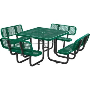 Global Industrial 46" Square Picnic Table with Backrests Expanded Metal Green - Picture 1 of 8
