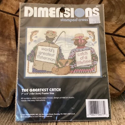 Kit de punto de cruz estampado Dimensiones The Greatest Catch 6677 Vintage 1994 NUEVO EE. UU. Foto 1 de 4