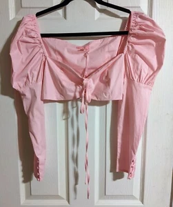 Sugar Thrillz Dolls Kill Barbiecore Pink Crop Top S Puff Long Sleeve - Picture 1 of 4