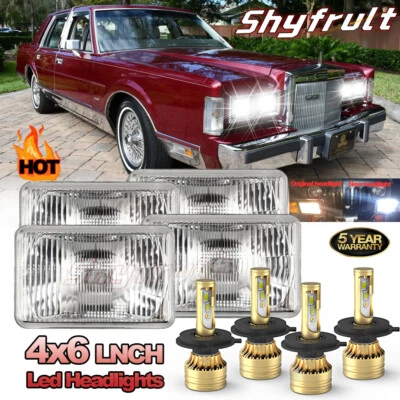 For-Lincoln Town Car 1981-1989 4PCS 4X6" LED Headlights High/Low Beam 6000k DOT — 第 1/4 张图片