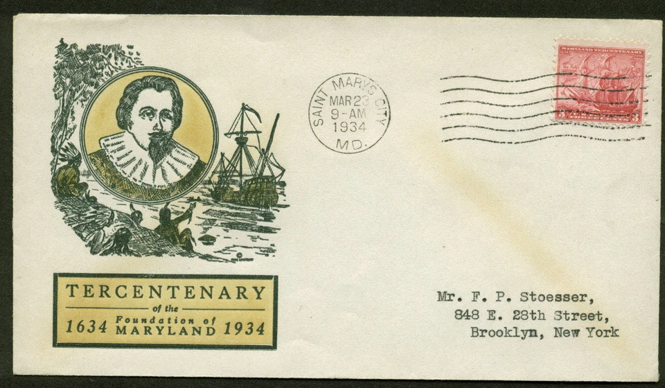 #736 MARYLAND FDC SAINT MARYS CITY, MD 3/23/34 PLANTY 736-15 LINPRINT CACHET - Image 1 of 1
