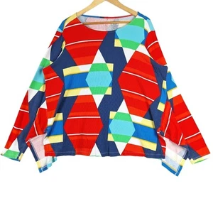 Womens Top 2X Artsy Colorful Geometric Abstract Art To Wear Stretch Eclectic - Picture 1 of 5
