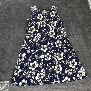 Vintage Hilo Hattie Classic Hibiscus Blue Hawaiian Flora Print Dress Medium - Picture 1 of 6