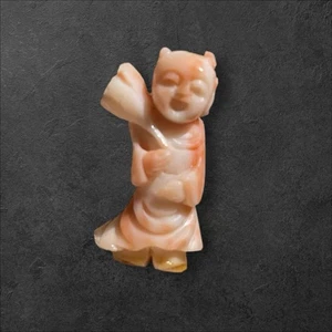 Chinese Export Carved Italian Pink Rose Momo Coral Design Figurine Angel Skin - Picture 1 of 24
