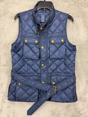 Ralph Lauren Women's Belted Puffer Vest Sz L Navy Quilted Down Filled Polyester - Image 1 of 4