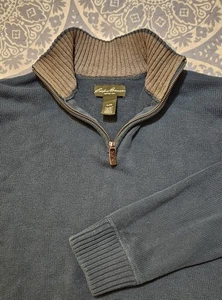 Vintage Eddie Bauer 1/4 Zip Tight Knit Sweater Sz L Green Fall Outerwear - Picture 1 of 9