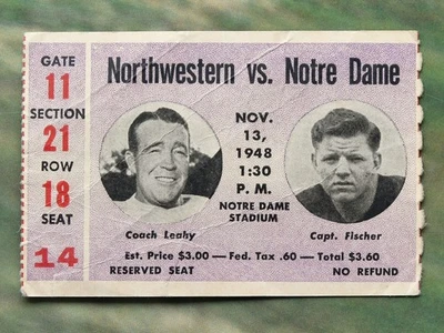 1948 Notre Dame Fighting Irish Football Ticket Stub v Northwestern. Coach Leahy. - Image 1 of 4