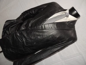 Giacca cappotto blazer doppiopetto uomo vintage pelle nera taglia 40 reg - Foto 1 di 10