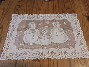 Snowmen Lace Doilie. 19" X 13" Made In Liechtenstein - Picture 1 of 11
