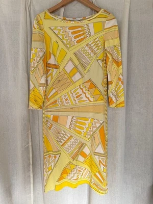 EMILIO PUCCI Geometric Print Dress Yellow Multicolor Made in Italy Elegant - Image 1 of 4