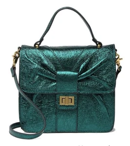 Betsy Johnson Bowtastic Top Handle Crossbody Bag Metallic Green Womens NWT - Picture 1 of 15