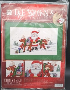 Vtg Designs For The Needle Christmas Traditions 1985 Santa & Deer Cross Stitch - Picture 1 of 2