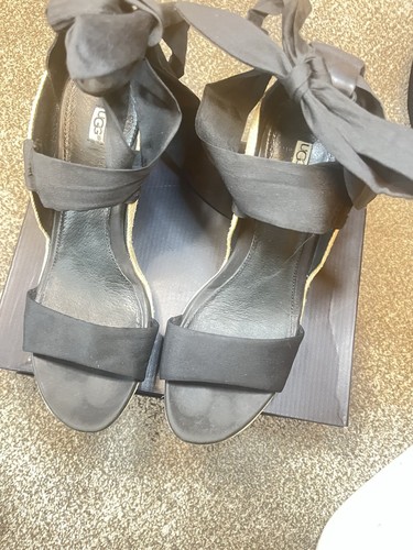 UGG Jules Platform Zeppa Espadrillas Nero Nastro Gladiatore Sandalo Taglia US 10