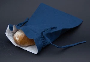 Linen bread bag double-lined Navy Blue - Storage Baguette Bag - Zero Waste - Picture 1 of 21
