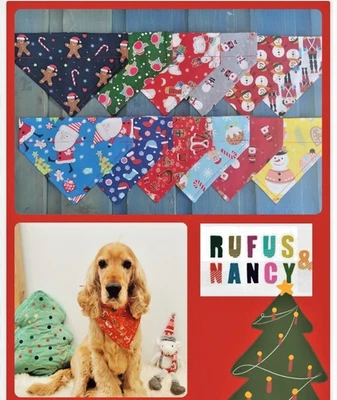 Handmade Christmas Dog Bandana Slide on Collar Neckerchief Scarf Gift Present