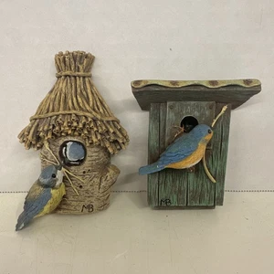 Vintage Lot (2) 1999 Marjolein Bastin Tiki Birdhouse w/Bluebirds Kitchen Magnet - Picture 1 of 6