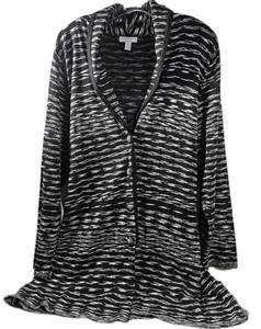 Charter Club Knopfleiste Größe 2X Strickjacke Pullover schwarz & weiß Langarm Gürtel  - Bild 1 von 5