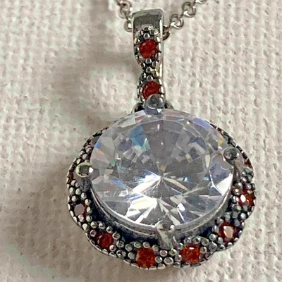 Necklace Sterling Pendant CZ And Lab Created Rubies RYZE 21" Chain - Image 1 of 4
