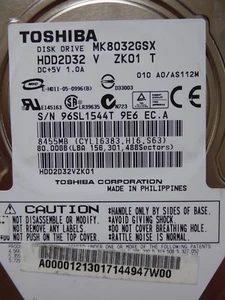 Toshiba MK8032GSX HDD2032 V ZK01 T | 010 A0/ AS112M | 80 GB - Imagen 1 de 1