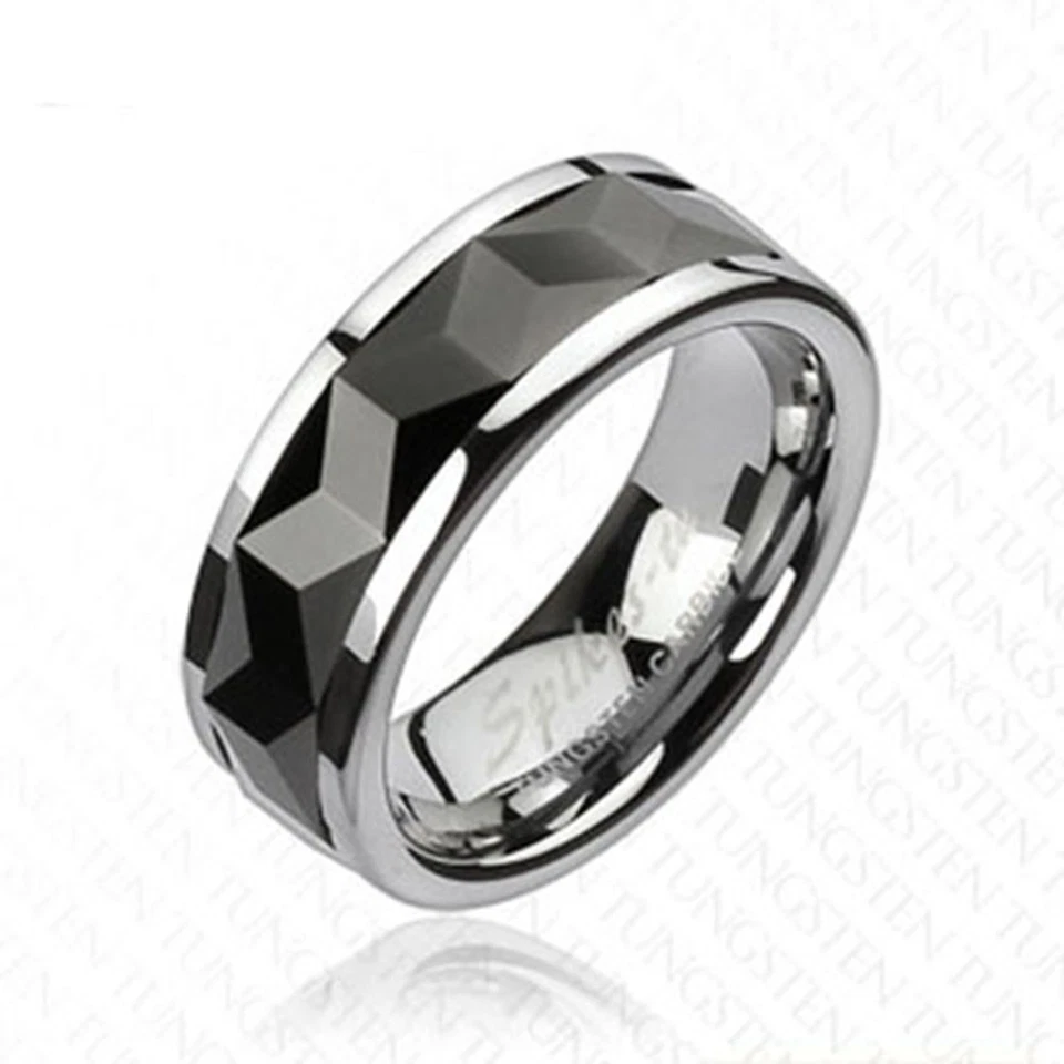 Tungsten Carbide Black IP Multi-Faceted Prism Rhombus Cut Spinner 8mm Ring R413 - Image 1 of 1