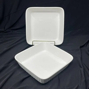 Oven Proof Japan Square Ribbed Baking Dish Ramekin White 6" Sq EXC - Set of 2 - Picture 1 of 7