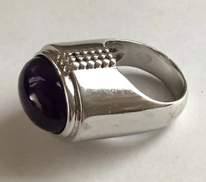 Signed NF 925 Sterling Silver Modernist Style Amethyst Dome Ring Size Small 7 - Picture 1 of 8