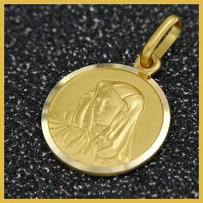 18k 750 Real Yellow GOLD Saint Mother Virgin Mary Madonna Unoaerre Pendant Medal - Image 1 of 4
