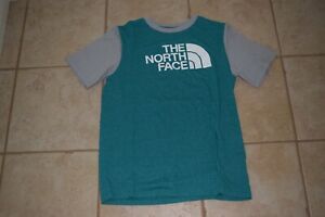 Boy's North Face Green and Gray Logo Graphic SS T Shirt sz XL