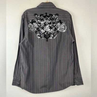 Structure Premium Y2K Grunge Gray Stripe Button Up Shirt XL Graphic - Image 1 of 4