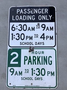 VINTAGE - 2 HR PARKING / LOADING- LOS ANGELES - CALIFORNIA - PORCELAIN ROAD SIGN - Picture 1 of 5