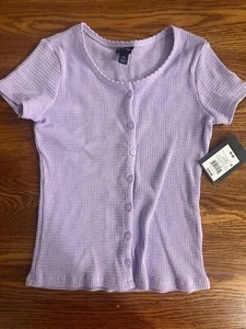 New Art Class Girls Purple Medium Size 8 Short Sleeve Shirt Top Ribbed Baby Tee - Picture 1 of 7