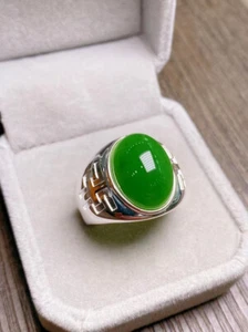Anillo de jade hetiano certificado anillo de jaspe nefrita con incrustaciones de plata joyería para hombre - Imagen 1 de 6