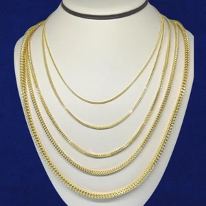 10K Yellow Gold 1.5mm-4mm Franco Square Box Chain Necklace Mens Womens 8"-26" - Picture 1 of 8