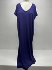 Eileen Fisher Midi Kleid kurzärmlig V-Ausschnitt Viskose Stretch marineblau L Large