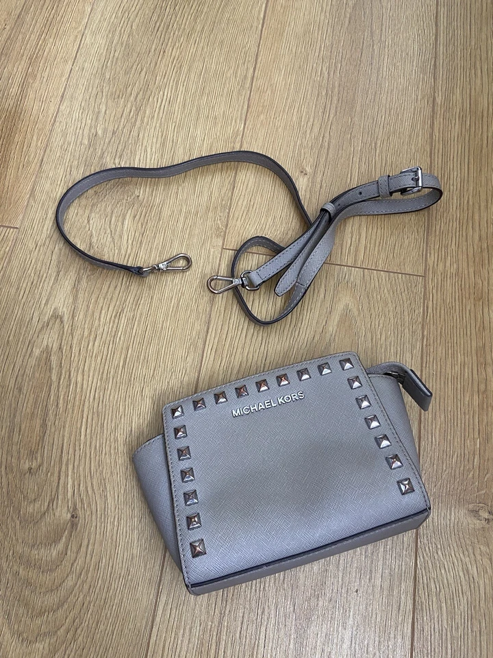 Michael Kors Mini Selma Grey Leather Studded Shoulder Bag - Image 1 of 4