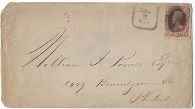 ca. 1870’s Philadelphia octagonal cxl w/ Sc# 146. To local use.  	   (a2883 - Image 1 of 3